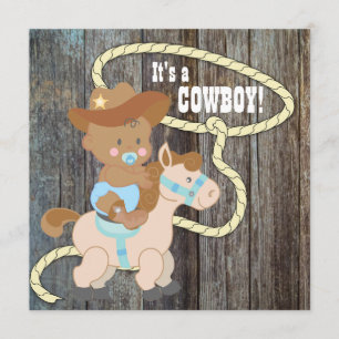 Invitation Baby shower de cow-boy en bois noir bleu