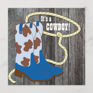 Invitation Baby shower de cow-boy en bois noir bleu