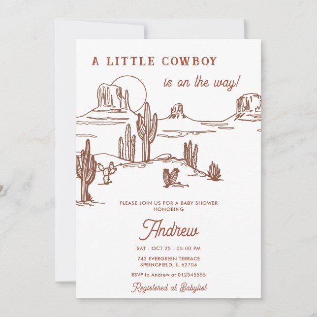 Invitation Baby shower de cow-boy vintage personnel (Devant)