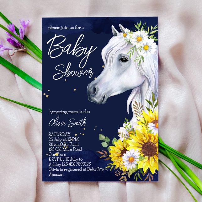 Invitation Baby shower de cow-girl des tournesols de cheval b (Créateur téléchargé)