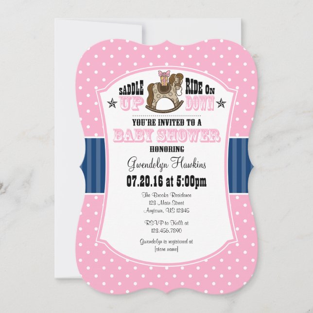 Invitation Baby shower de cowboy bleu rose (Devant)