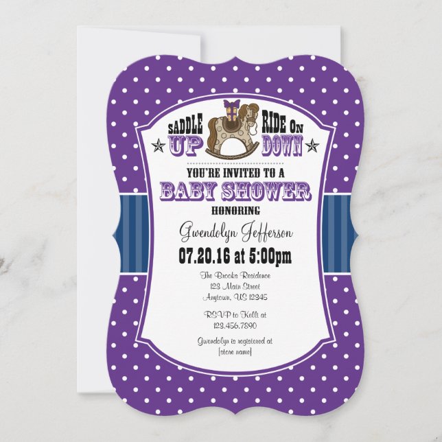 Invitation Baby shower de cowboy bleu violet (Devant)