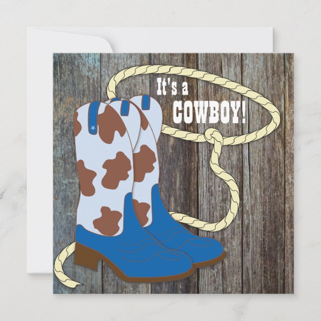 Invitation Baby shower de cowboy en bois gris et bleu de la g (Devant)