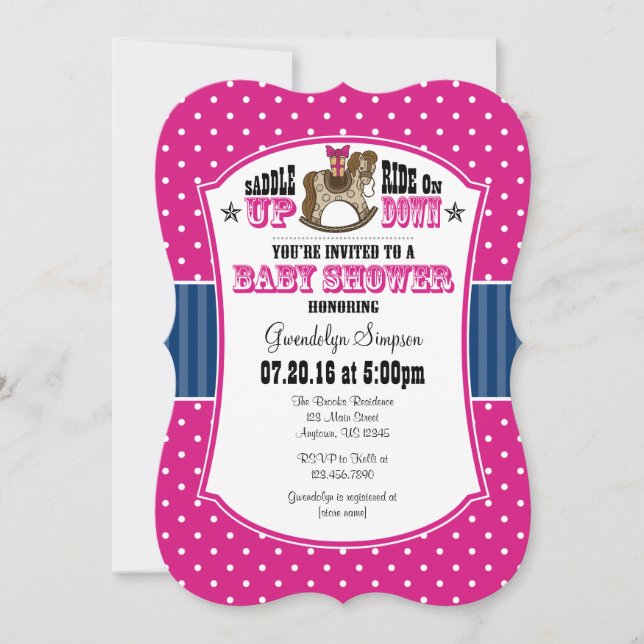Invitation Baby shower de cowboy rose chaud (Devant)
