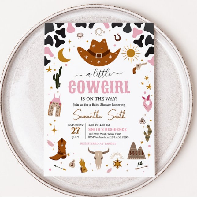 Invitation Baby shower de cowgirl occidentale rose (Boho Wild West Rodeo Baby Shower Invitation)