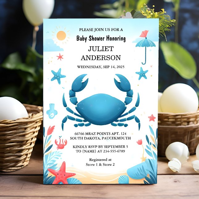 Invitation Baby shower de crabe bleu de la marine de pêche (Créateur téléchargé)