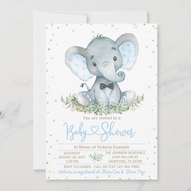 Invitation Baby shower de Cravate de Boy Elephant (Devant)