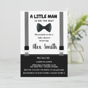 Invitation Baby shower de Cravate de petit garçon noir gris