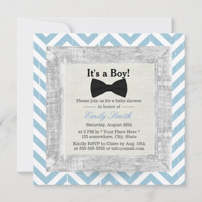 Invitation Baby shower de Cravate garçon Blue Chevron Stripes (Devant)