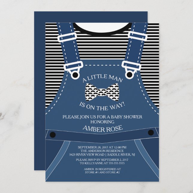 Invitation Baby shower de Cravate Little Man Bow (Devant / Derrière)