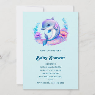 Invitation Baby shower de créature de mer dauphin mignon