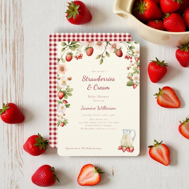 Invitation Baby shower de crème de fraise d'aquarelle (Créateur téléchargé)