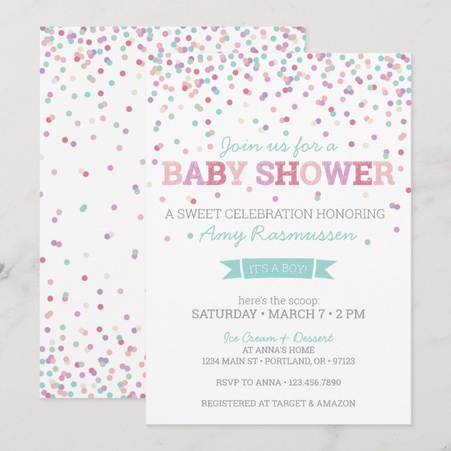 Invitation Baby shower de crème glacée à saupoudrer - Garçon (Devant / Derrière)