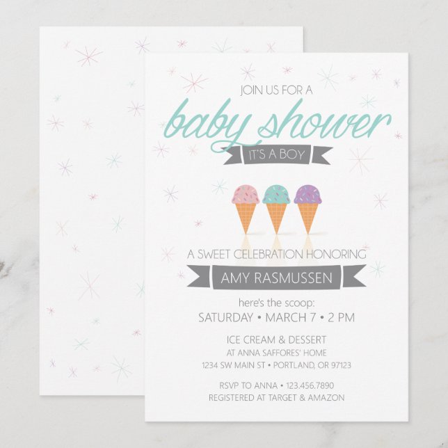 Invitation Baby shower de crème glacée - C'est un  (Devant / Derrière)