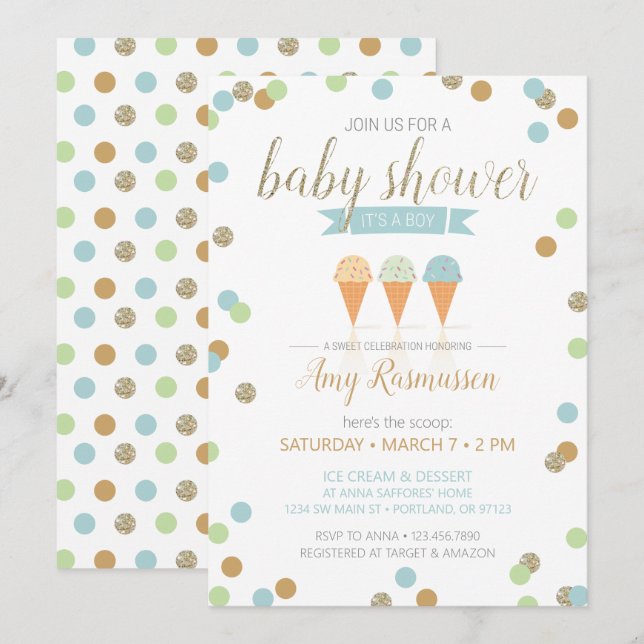 Invitation Baby shower de crème glacée - C'est un  (Devant / Derrière)