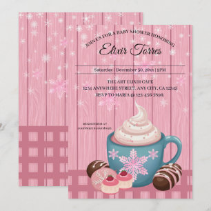 Invitation Baby shower de crème humide en bois rose