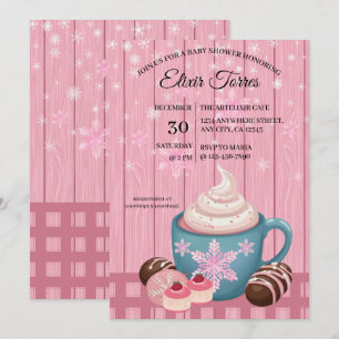 Invitation Baby shower de crème humide en bois rose