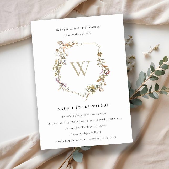 Invitation Baby shower de crête Fleur sauvage rose rose (Créateur téléchargé)