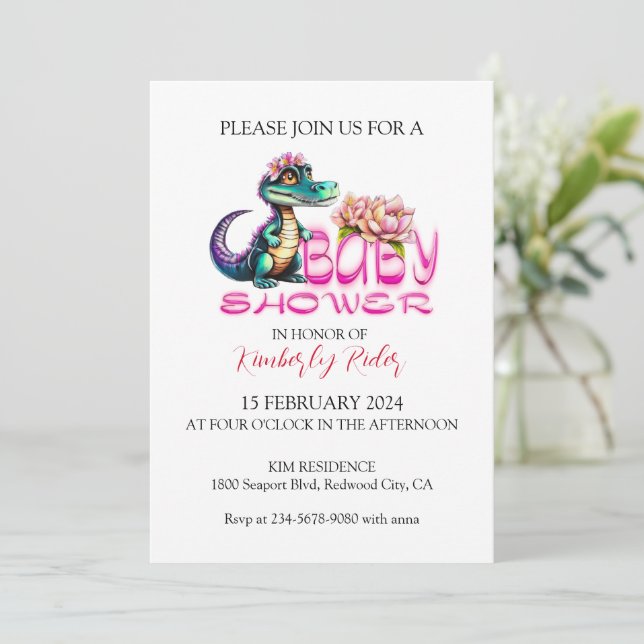 Invitation Baby shower de crocodile Cutie (Debout devant)