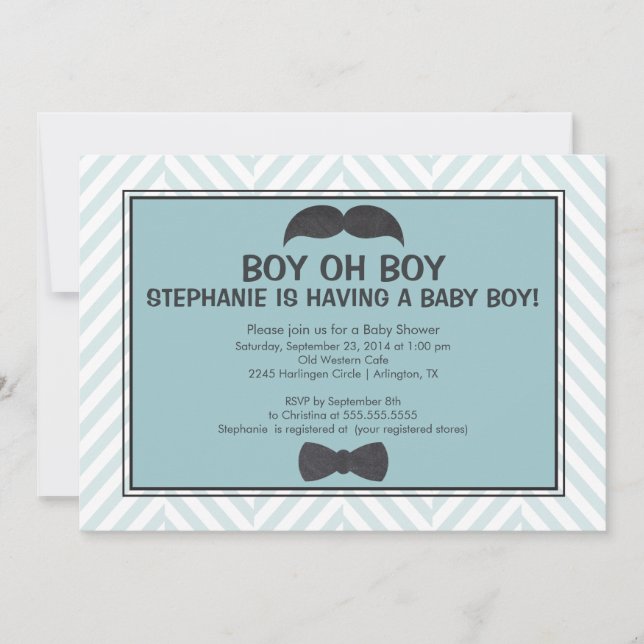 Invitation Baby shower de Cute Mustache Boys (Devant)
