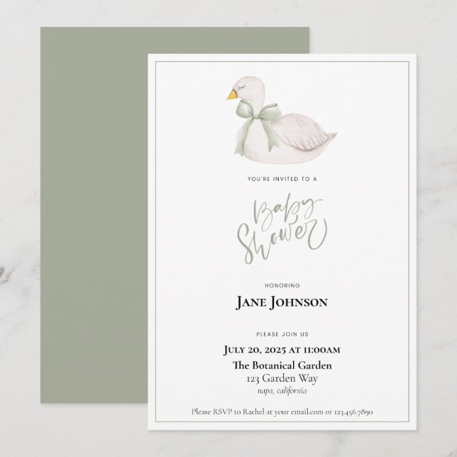 Invitation baby shower de cygne (Devant / Derrière)