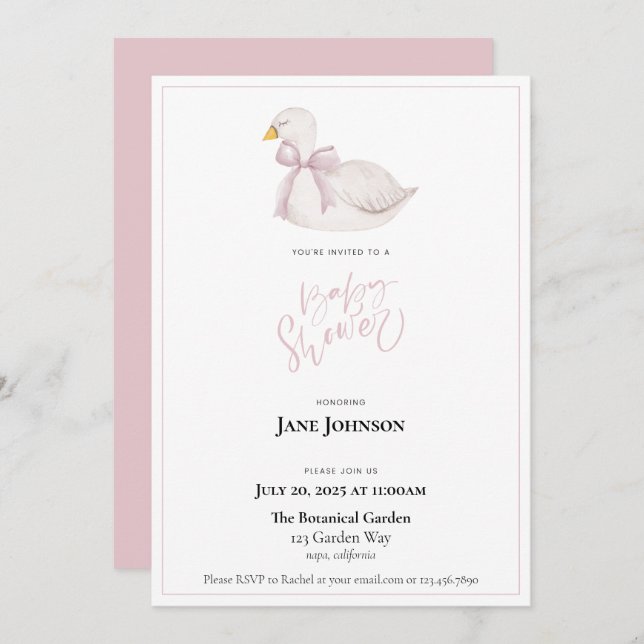 Invitation Baby shower de cygne (Devant / Derrière)