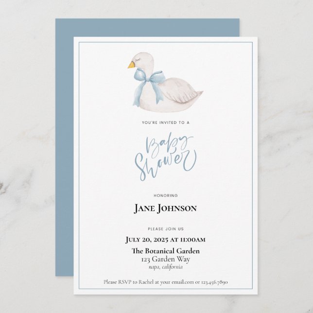 Invitation Baby shower de cygne (Devant / Derrière)