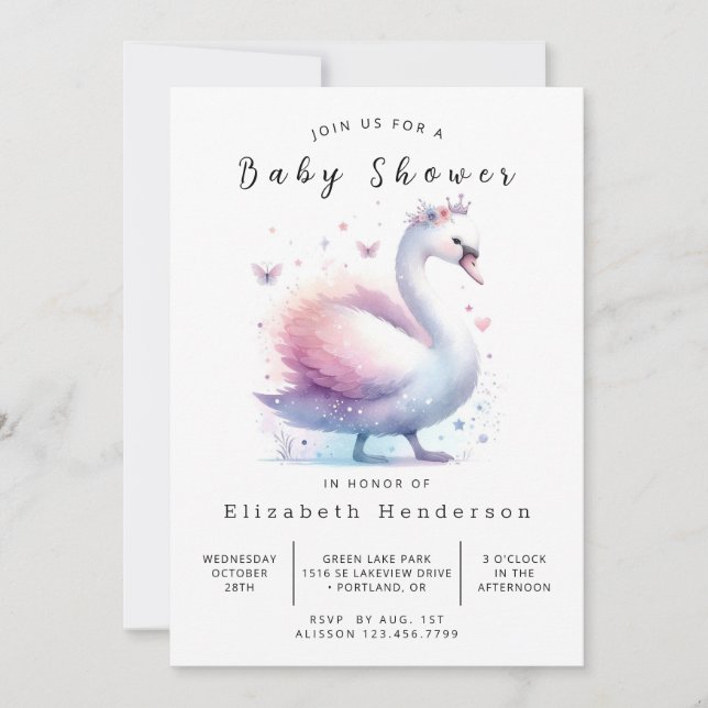 Invitation Baby shower de cygne à impression bohème (Devant)