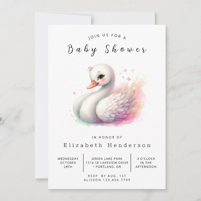 Invitation Baby shower de cygne à impression bohème (Devant)