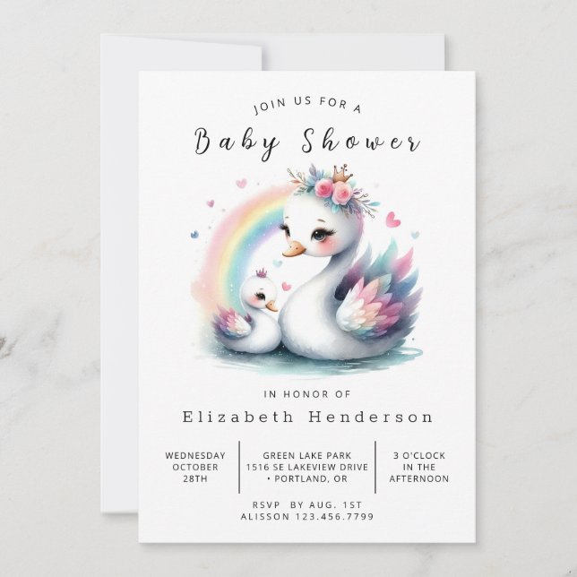 Invitation Baby shower de cygne à impression Boho (Devant)