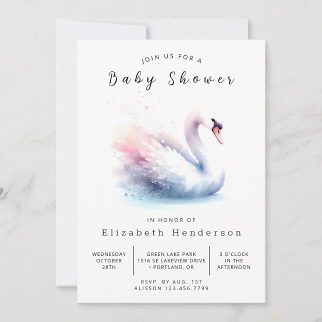 Invitation Baby shower de cygne à impression rustique (Devant)