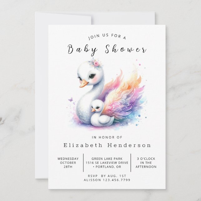 Invitation Baby shower de cygne à Printable du lac (Devant)