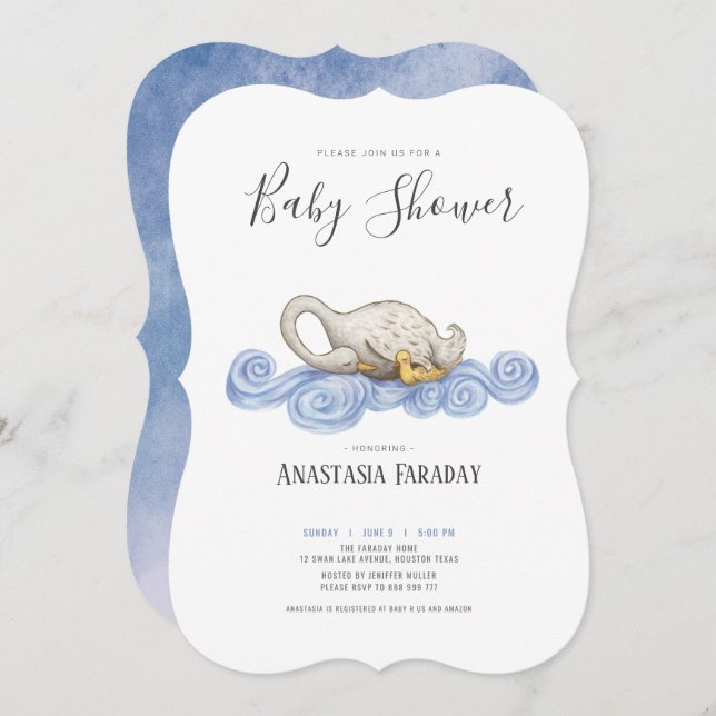 Invitation Baby shower de cygne aquarelle (Devant / Derrière)