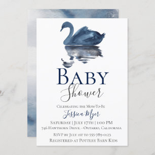 Invitation Baby shower de cygne bleu aquarelle