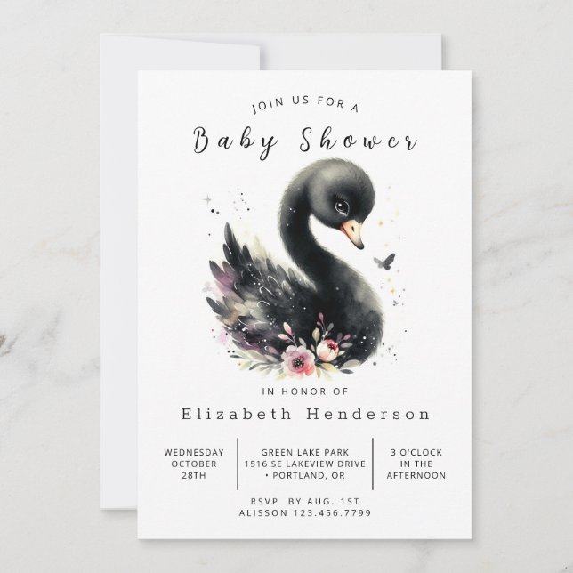 Invitation Baby shower de cygne chic et modifiable (Devant)