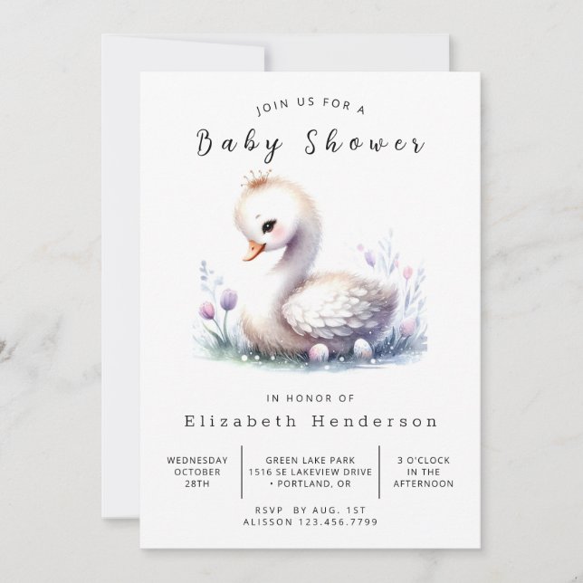Invitation Baby shower de cygne de Bohême modifiable (Devant)