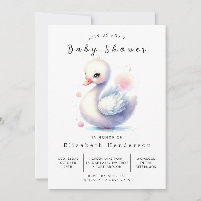 Invitation Baby shower de cygne de Bohême modifiable (Devant)