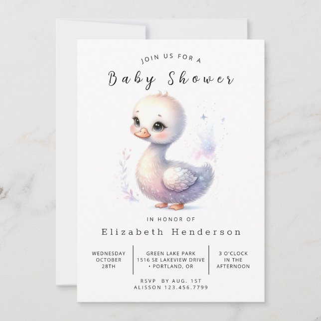 Invitation Baby shower de cygne de Boho modifiable (Devant)
