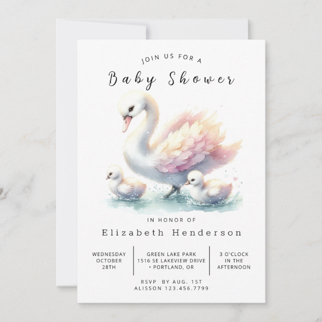 Invitation Baby shower de cygne de Boho modifiable (Devant)