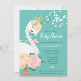 Invitation Baby shower de cygne floral Whimsical