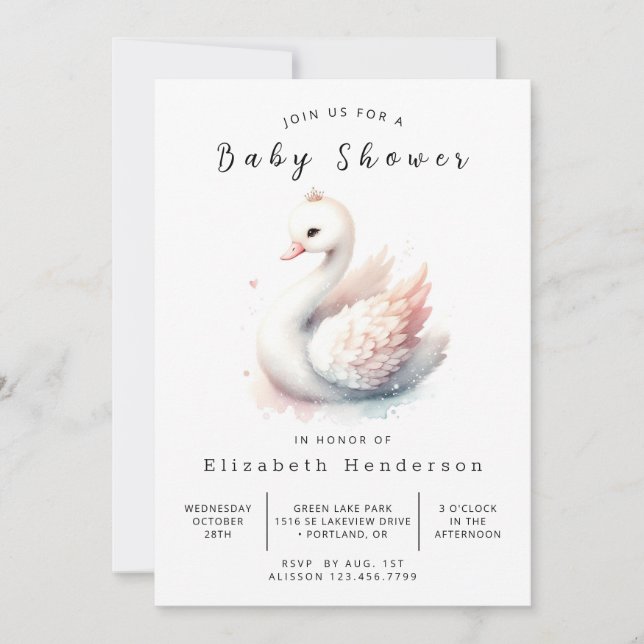 Invitation Baby shower de cygne imprimé enchâssé (Devant)