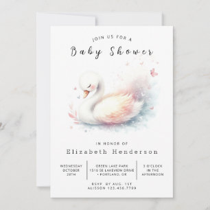 Invitation Baby shower de cygne imprimé enchâssé