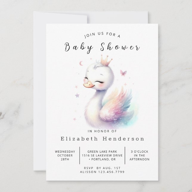 Invitation Baby shower de cygne imprimé enchâssé (Devant)