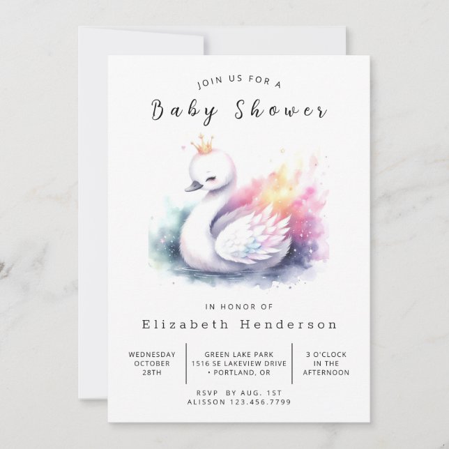 Invitation Baby shower de cygne imprimé unique (Devant)
