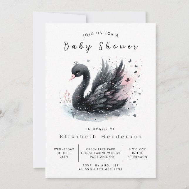 Invitation Baby shower de cygne moderne modifiable (Devant)