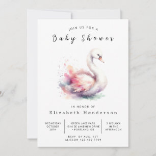 Invitation Baby shower de cygne modifiable aquarelle