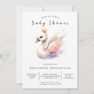 Invitation Baby shower de cygne modifiable enchanté