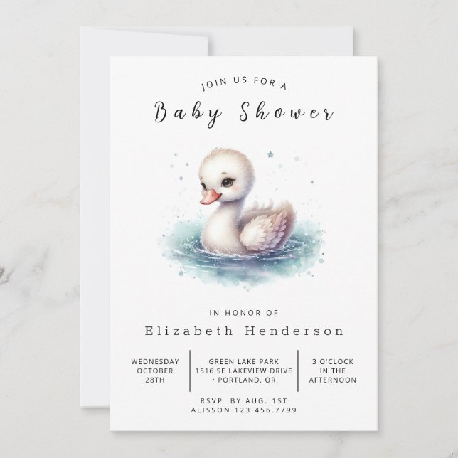 Invitation Baby shower de cygne modifiable unique (Devant)