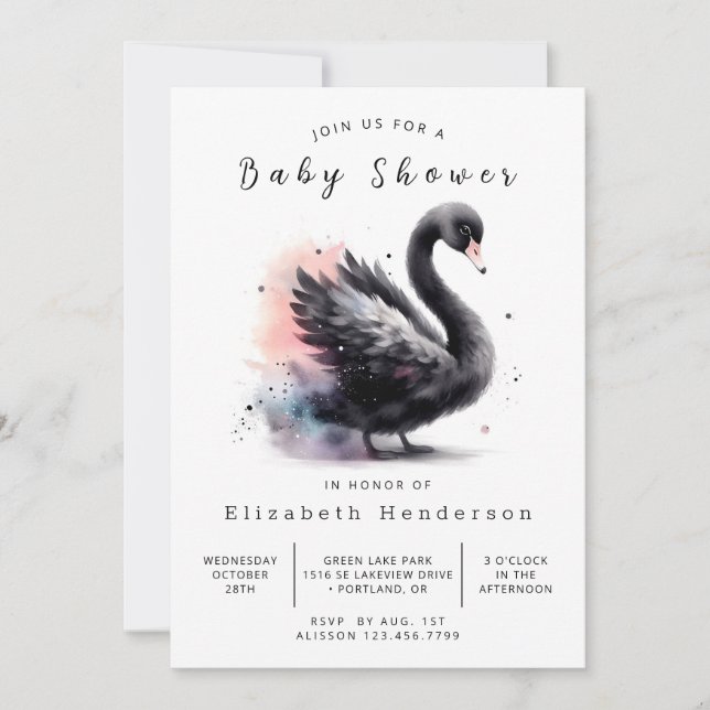 Invitation Baby shower de cygne modifiable Whimsical (Devant)