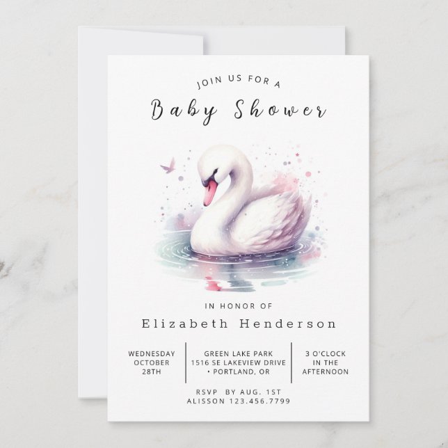 Invitation Baby shower de cygne modifiable Whimsical (Devant)